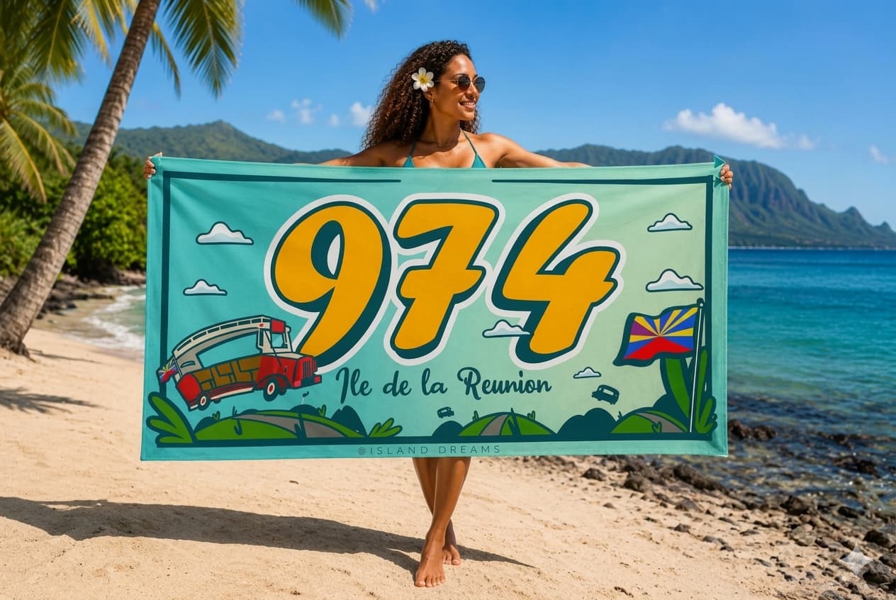 Serviette de plage 974 | Serviette Réunion avec housse – Island Dreams